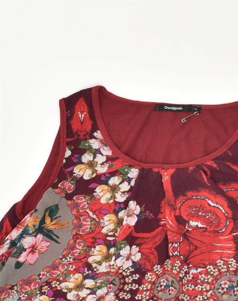 DESIGUAL Womens Graphic Vest Top UK 12 Medium Red Floral Polyester | Vintage Desigual | Thrift | Second-Hand Desigual | Used Clothing | Messina Hembry 