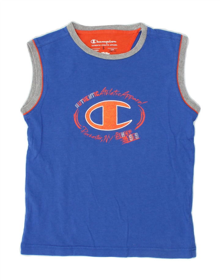 CHAMPION Boys Graphic Vest Top 7-8 Years Small Blue Vintage Champion and Second-Hand Champion from Messina Hembry 