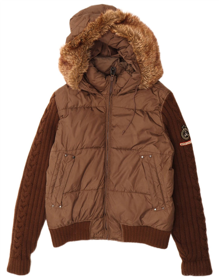 Scotch & Soda Mens Hooded Padded Jacket UK 40 Large Brown Polyamide