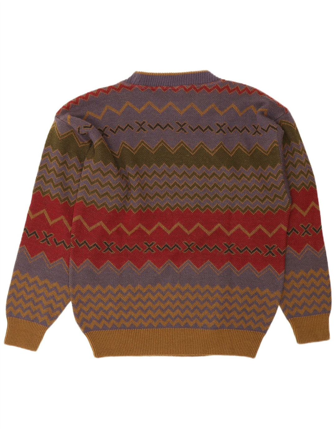 Vintage Mens Crew Neck Jumper Sweater Small Multicoloured Chevron Acrylic