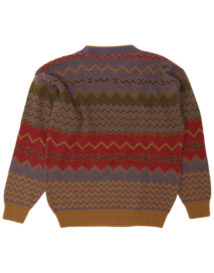 Vintage Mens Crew Neck Jumper Sweater Small Multicoloured Chevron Acrylic