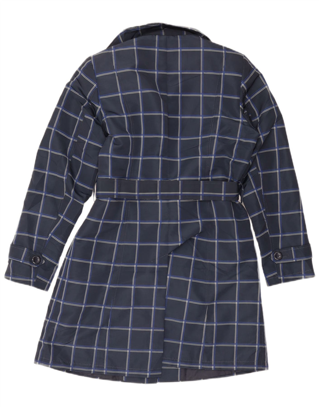 Marks & Spencer Womens Trench Coat UK 12 Medium Navy Blue Check Polyester