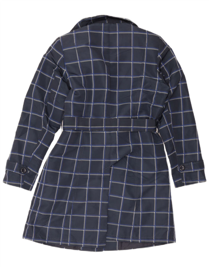 Marks & Spencer Womens Trench Coat UK 12 Medium Navy Blue Check Polyester