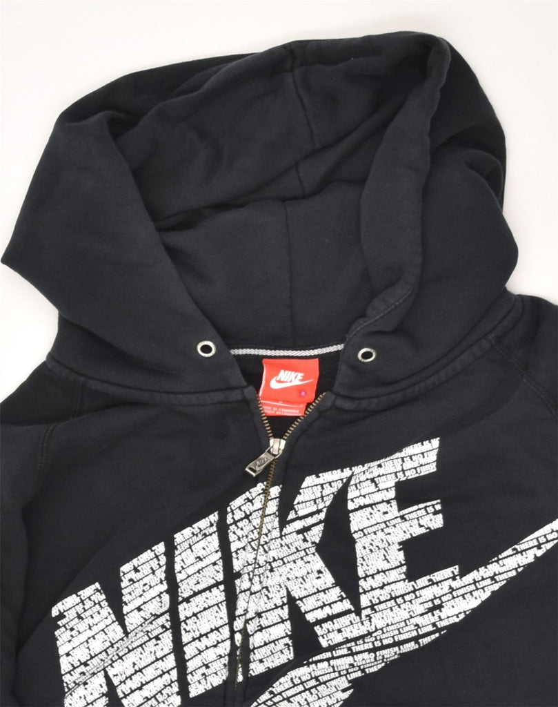 NIKE Womens Graphic Zip Hoodie Sweater UK 16 Large Black Cotton | Vintage Nike | Thrift | Second-Hand Nike | Used Clothing | Messina Hembry 