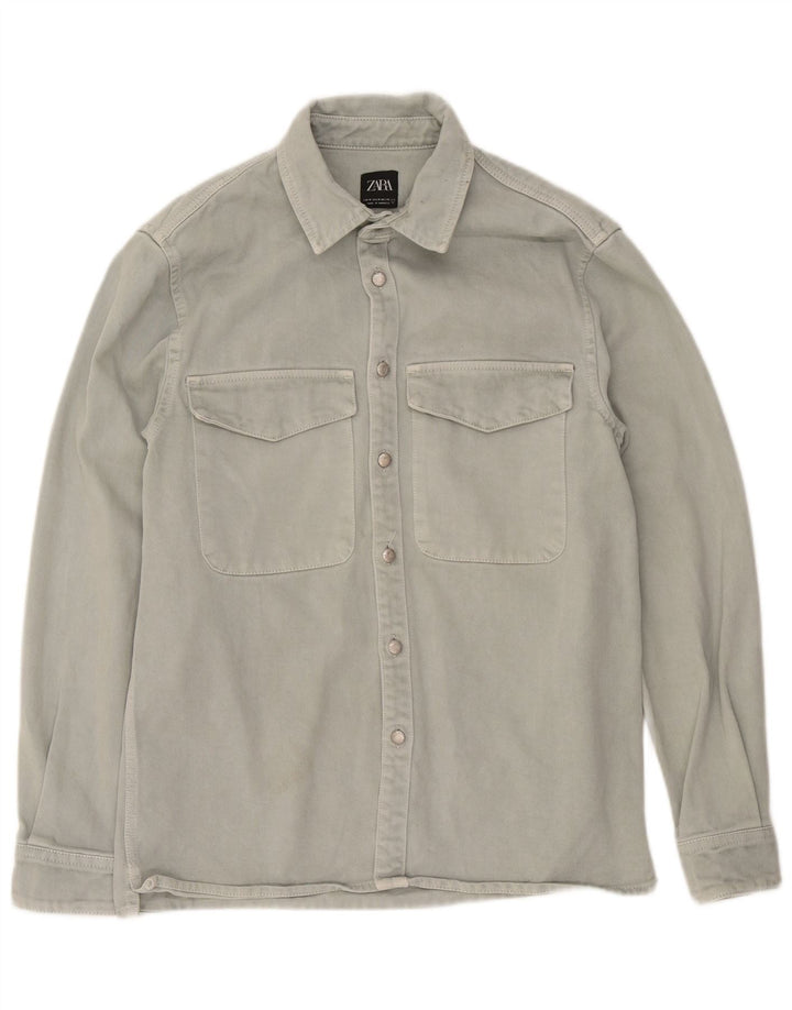 Zara Mens Relaxed Fit Denim Shirt Medium Grey Cotton