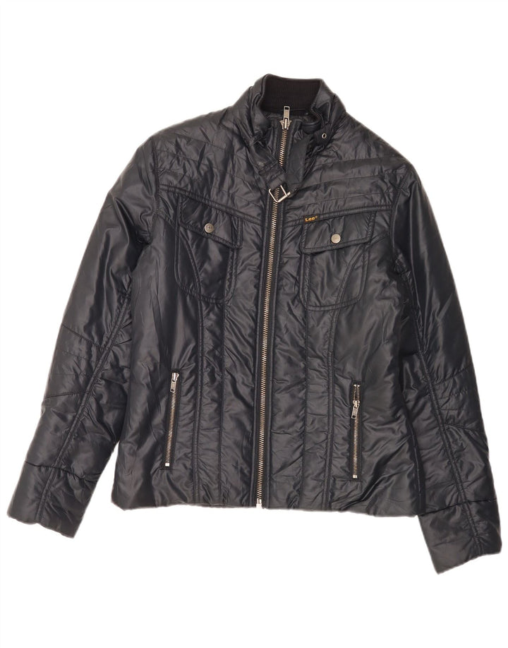 Lee Womens Bomber Jacket UK 14 Medium Navy Blue Polyester