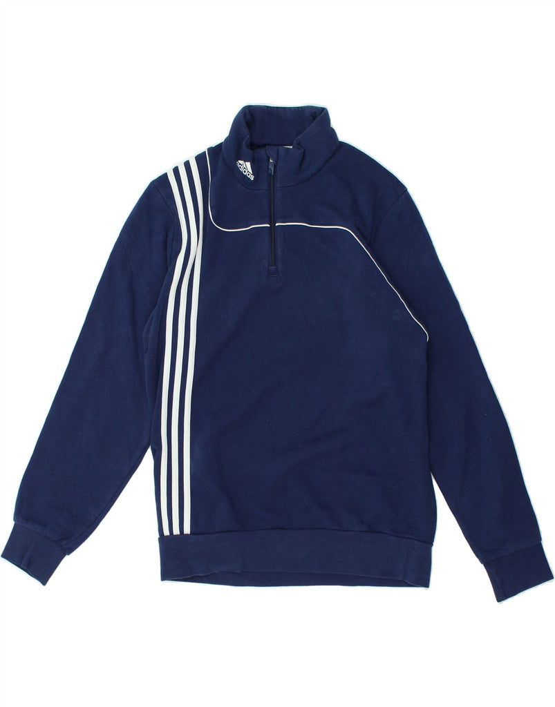 ADIDAS Mens Zip Neck Sweatshirt Jumper UK 40/42 Medium Blue Cotton | Vintage Adidas | Thrift | Second-Hand Adidas | Used Clothing | Messina Hembry 