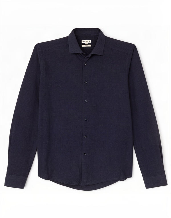 Reiss Mens Slim Fit Shirt Small Navy Blue Cotton