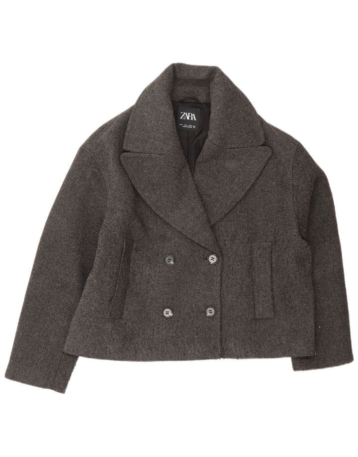 Zara Womens Double Breasted Oversized Blazer Jacket UK 10 Small Grey