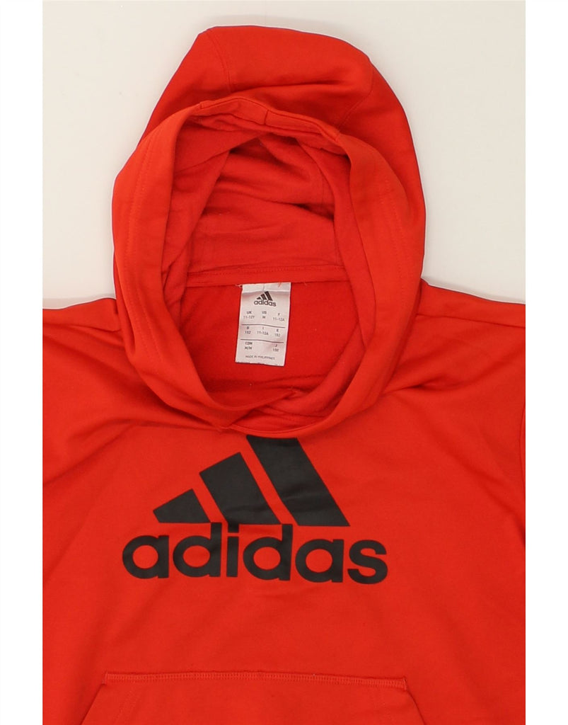 ADIDAS Boys Graphic Hoodie Jumper 11-12 Years Red Polyester | Vintage Adidas | Thrift | Second-Hand Adidas | Used Clothing | Messina Hembry 