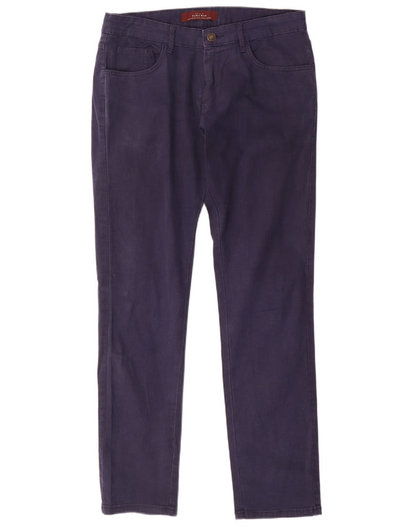 Zara Mens Slim Casual Trousers EU 42 Large W32 L31 Navy Blue Cotton