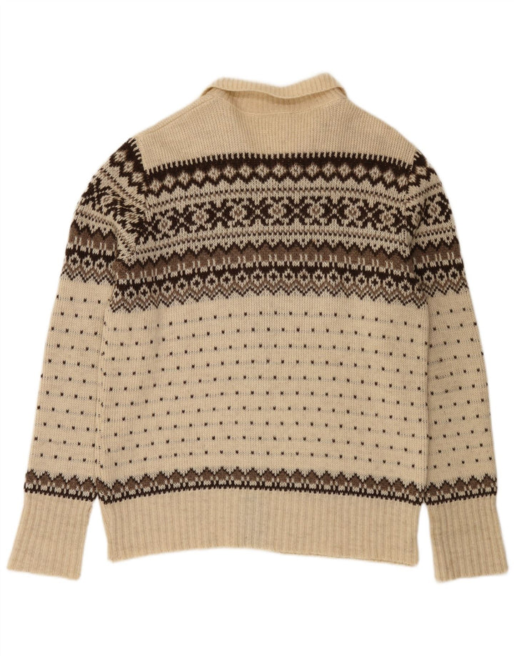 Clipper Mens Cardigan Sweater IT 54 XL Off White Fair Isle Wool