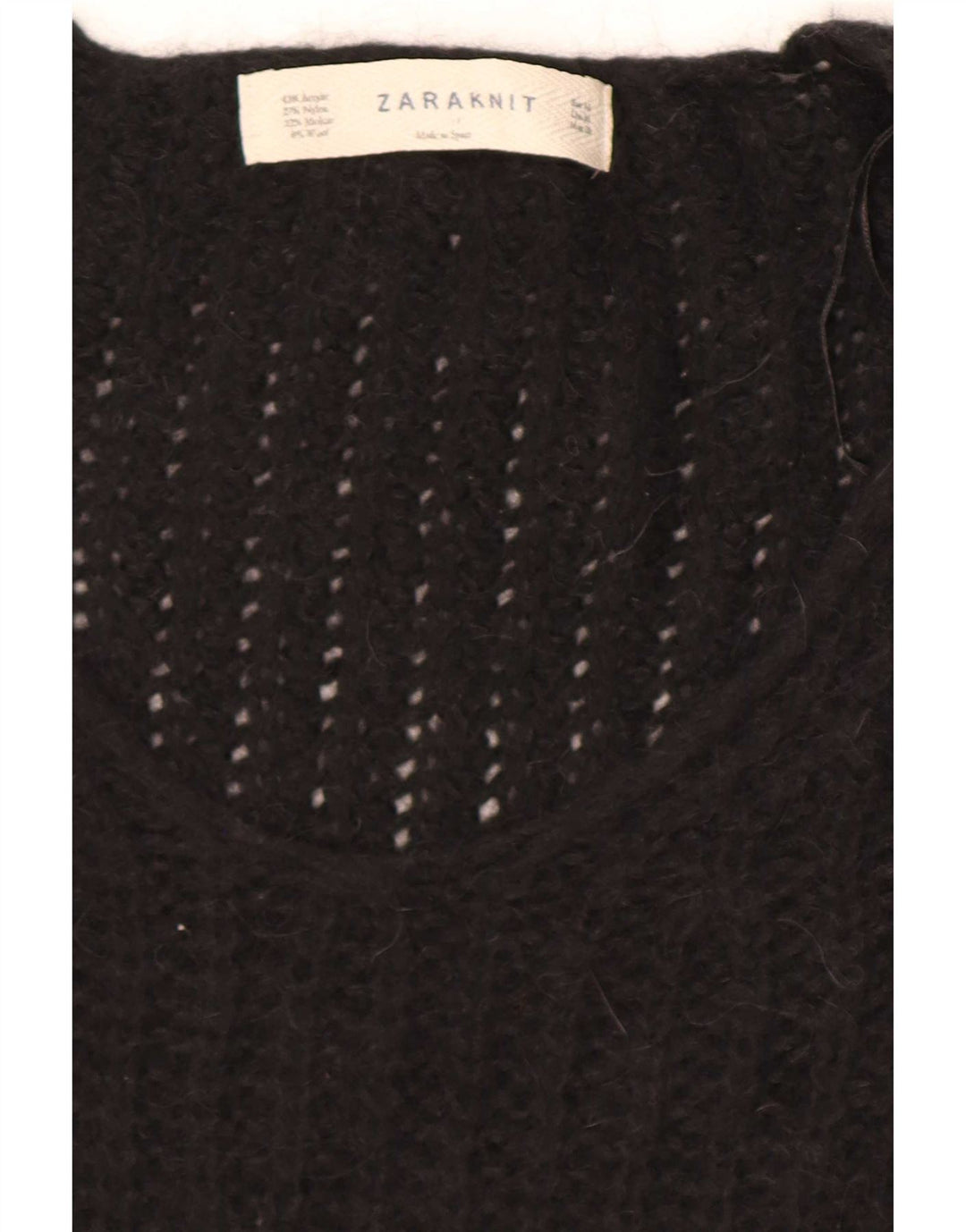 Zara Womens V-Neck Jumper Sweater UK 14 Medium Black Acrylic