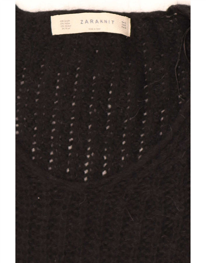 Zara Womens V-Neck Jumper Sweater UK 14 Medium Black Acrylic