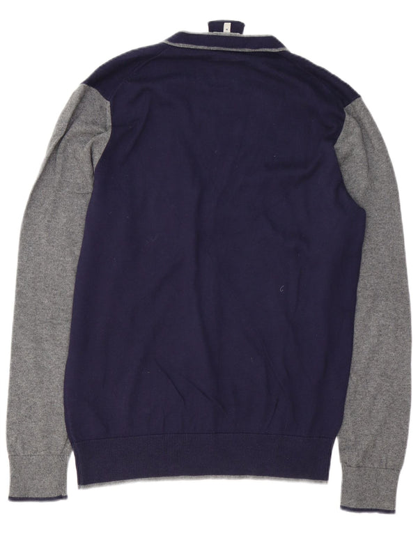 ARMANI JEANS Mens Cardigan Sweater Medium Navy Blue Colourblock Cotton