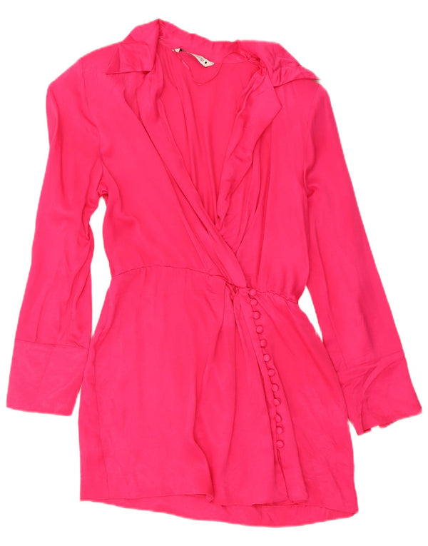 Zara Womens Wrap Long Sleeve Tunic Dress UK 14 Large Pink Viscose