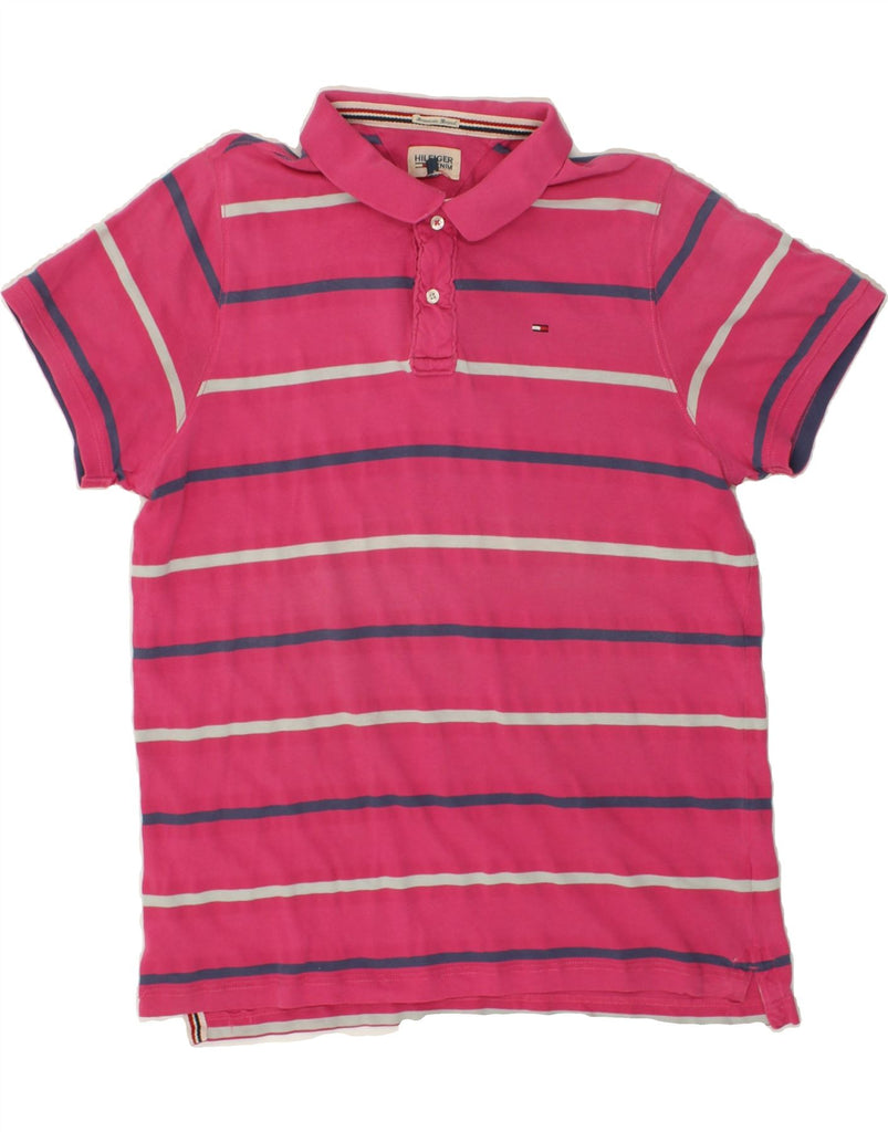 TOMMY HILFIGER Mens Polo Shirt 2XL Pink Striped Cotton | Vintage Tommy Hilfiger | Thrift | Second-Hand Tommy Hilfiger | Used Clothing | Messina Hembry 