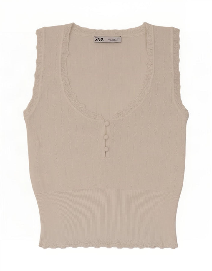 Zara Womens Vest Top UK 12 Medium White Viscose