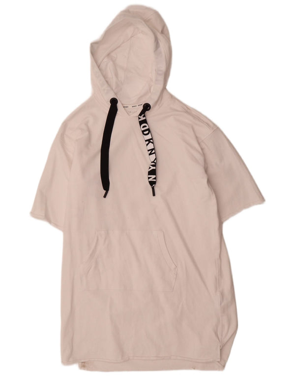 Dkny Womens Short Sleeves Hoodie Dress UK 14 Medium White Cotton