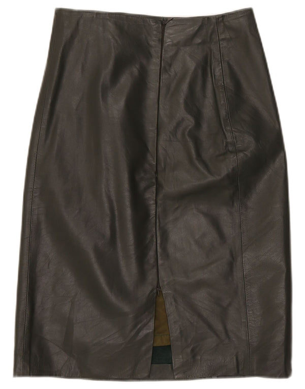 VINTAGE Womens High Waist Leather Skirt IT 42 Medium W26  Khaki Leather