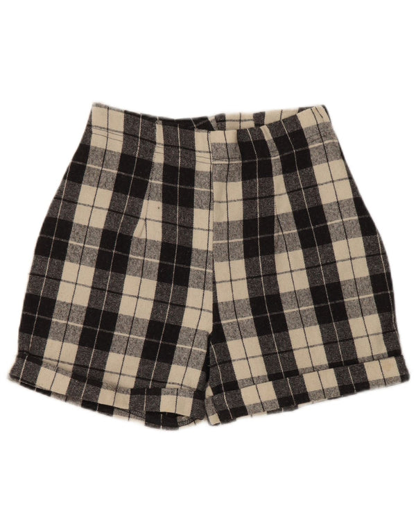 Phard Womens High Waist Casual Shorts W24 XS Black Check Wool