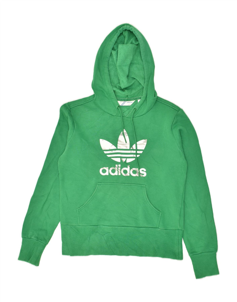 ADIDAS Womens Graphic Hoodie Jumper EU 40 Medium Green Cotton | Vintage Adidas | Thrift | Second-Hand Adidas | Used Clothing | Messina Hembry 