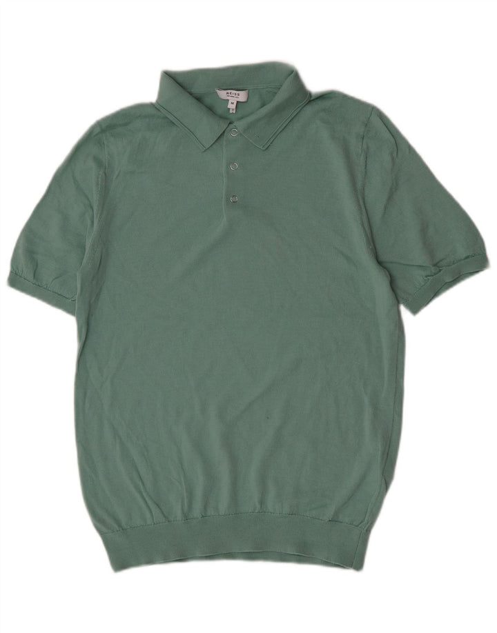 Reiss Mens Polo Shirt Medium Green Wool