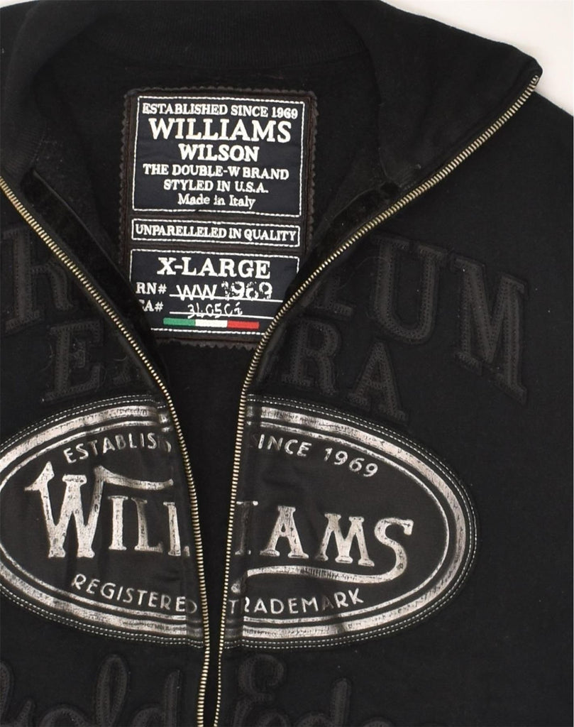 WILLIAMS WILSON Womens Graphic Tracksuit Top Jacket UK 18 XL Black | Vintage Williams Wilson | Thrift | Second-Hand Williams Wilson | Used Clothing | Messina Hembry 