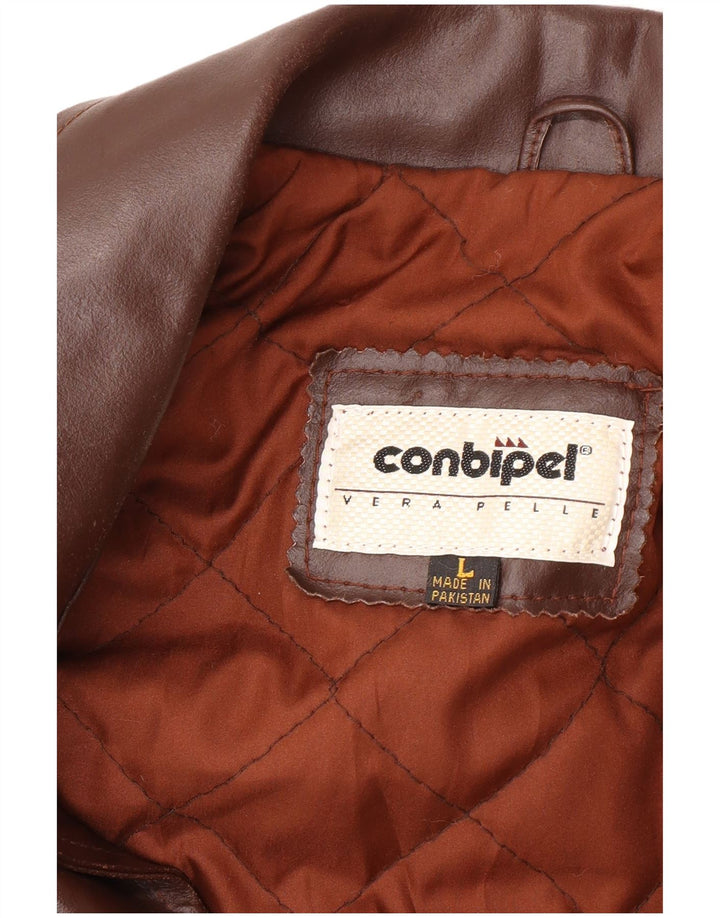 Conbipel Mens 3 Button Leather Blazer Jacket UK 40 Large Brown Leather