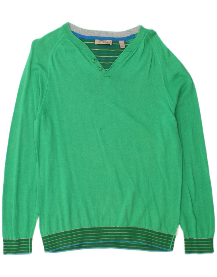 TED BAKER Womens V-Neck Jumper Sweater Size 3 Medium Green Cotton Vintage Ted Baker and Second-Hand Ted Baker from Messina Hembry 