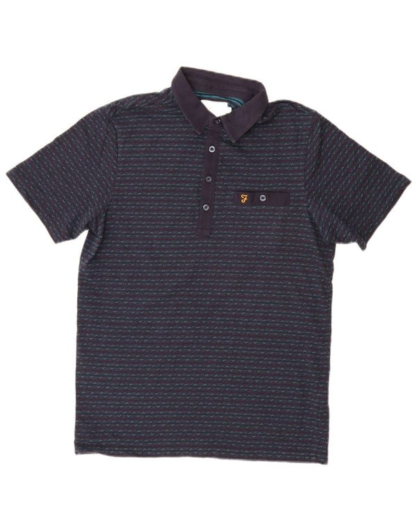 FARAH Mens Polo Shirt Medium Navy Blue Geometric Cotton