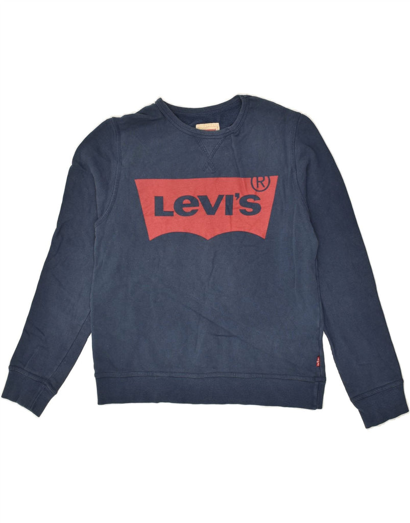 LEVI'S Boys Graphic Sweatshirt Jumper 13-14 Years Navy Blue Cotton | Vintage Levi's | Thrift | Second-Hand Levi's | Used Clothing | Messina Hembry 