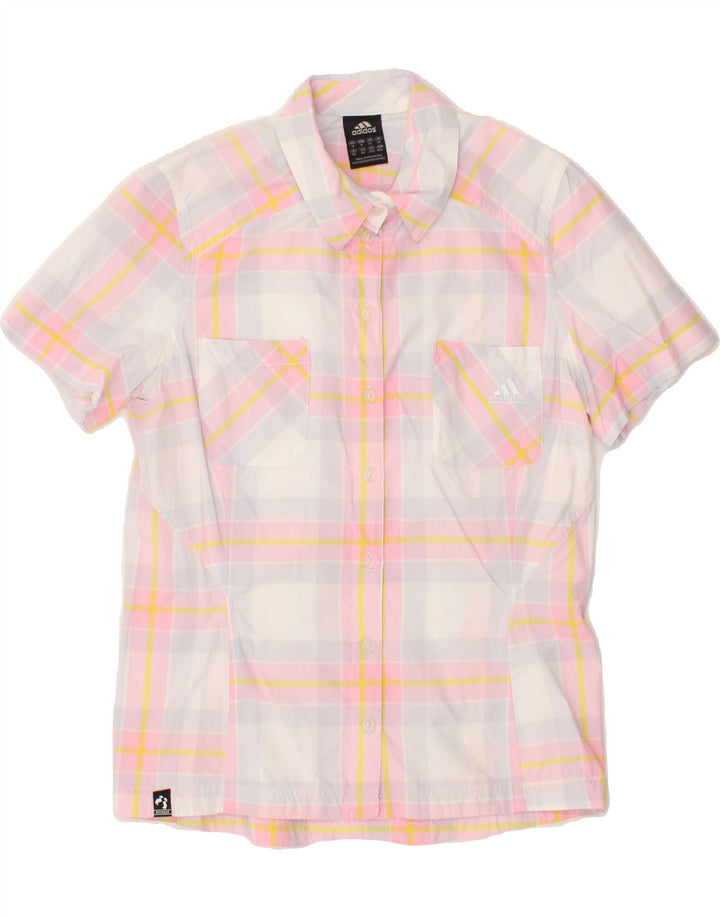 ADIDAS Womens Short Sleeve Shirt UK 14 Medium Pink Check Vintage Adidas and Second-Hand Adidas from Messina Hembry 