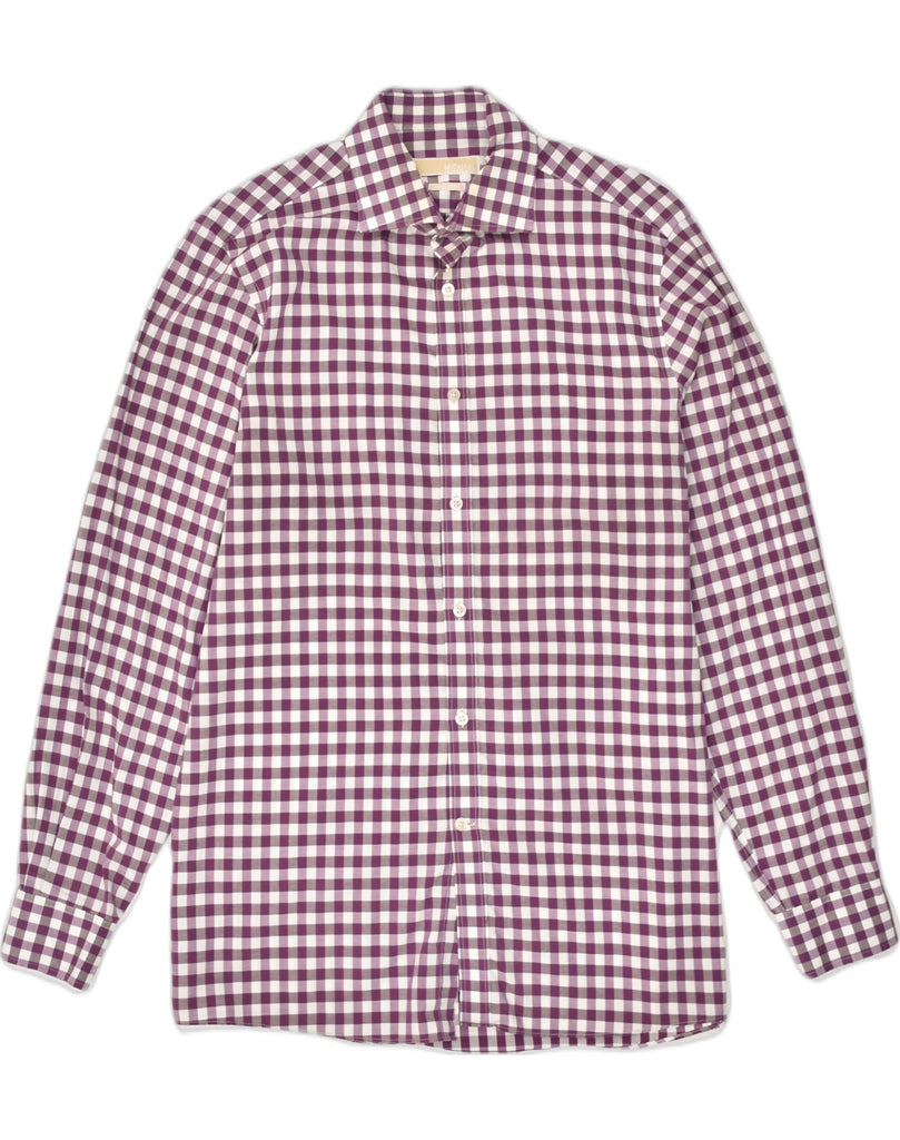 MICHAEL KORS Mens NON - IRON Shirt Medium Purple Gingham Cotton | Vintage Michael Kors | Thrift | Second-Hand Michael Kors | Used Clothing | Messina Hembry 