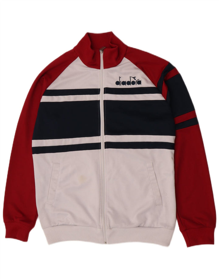 Diadora Mens Graphic Tracksuit Top Jacket XL White Colourblock Polyester