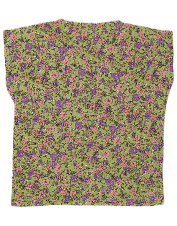 Vintage Womens Graphic T-Shirt Top UK 16 Large Green Floral Cotton