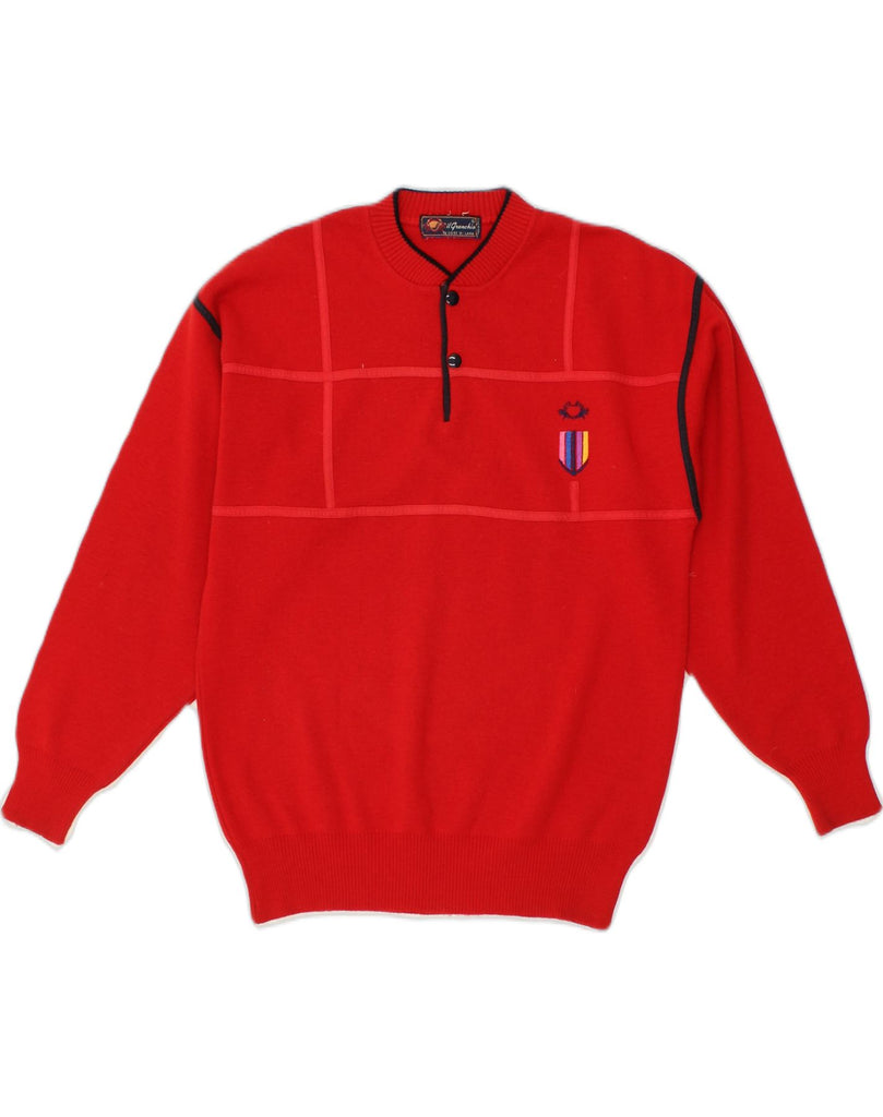 IL GRANCHIO Mens Button Neck Jumper Sweater Medium Red Striped Wool | Vintage Il Granchio | Thrift | Second-Hand Il Granchio | Used Clothing | Messina Hembry 