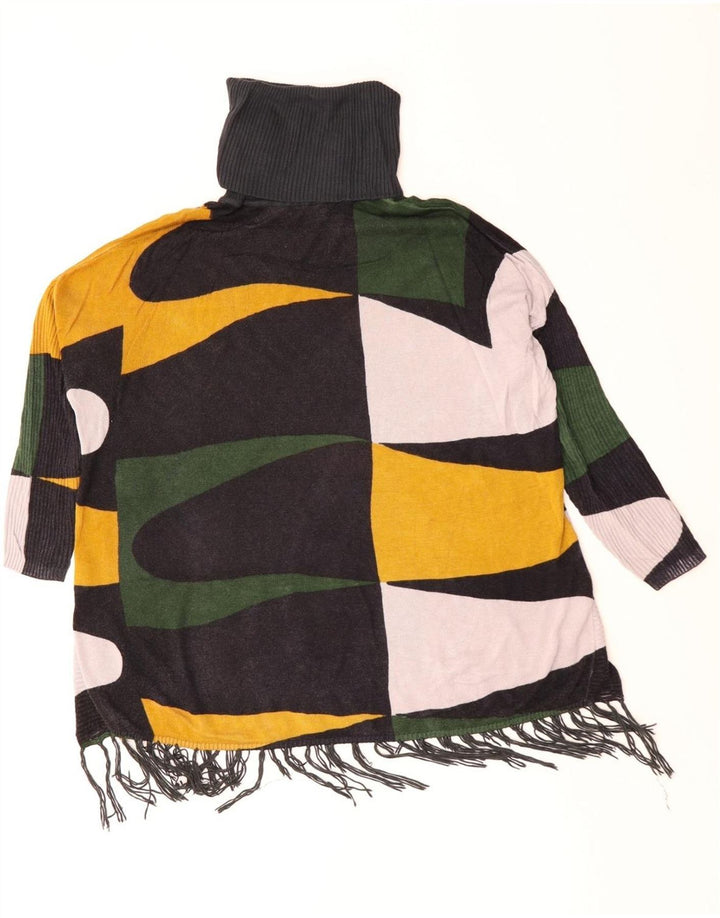 Desigual Womens Roll Neck Jumper Sweater UK 10 Small Green Geometric