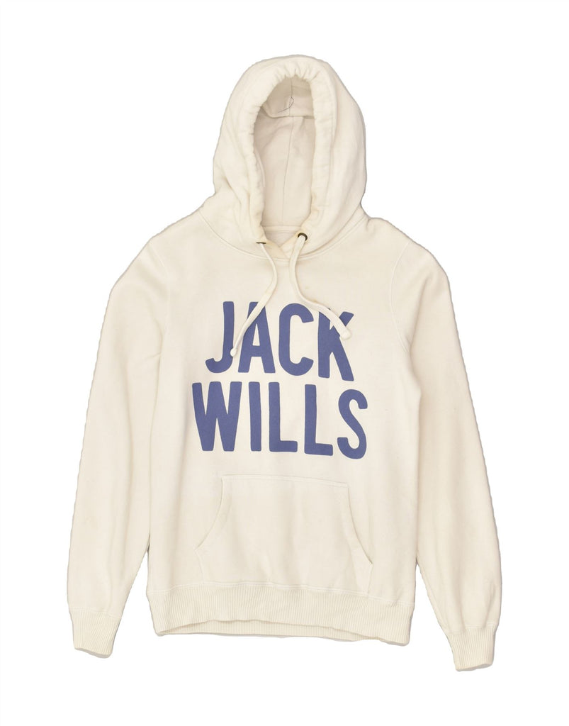 JACK WILLS Womens Graphic Hoodie Jumper UK 10 Small  White Cotton | Vintage Jack Wills | Thrift | Second-Hand Jack Wills | Used Clothing | Messina Hembry 