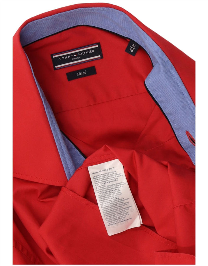 Tommy Hilfiger Mens Tailored Fitted Shirt Size 16 41 Large Red Cotton