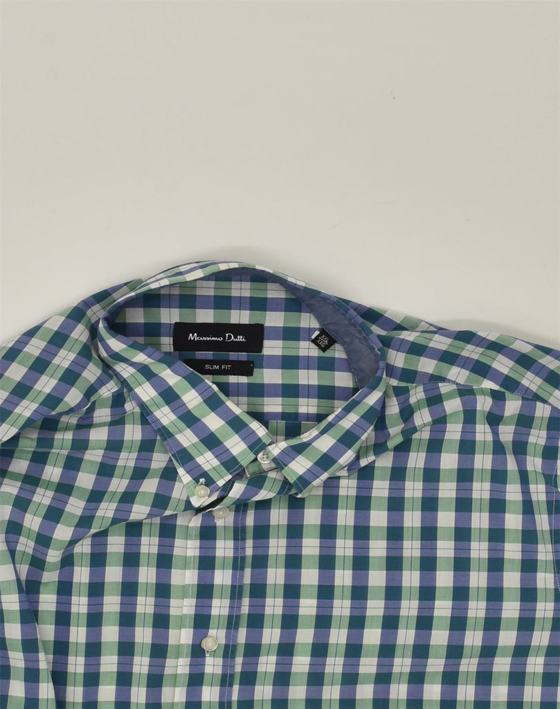 MASSIMO DUTTI Mens Slim Fit Shirt 2XL Green Check Cotton | Vintage Massimo Dutti | Thrift | Second-Hand Massimo Dutti | Used Clothing | Messina Hembry 