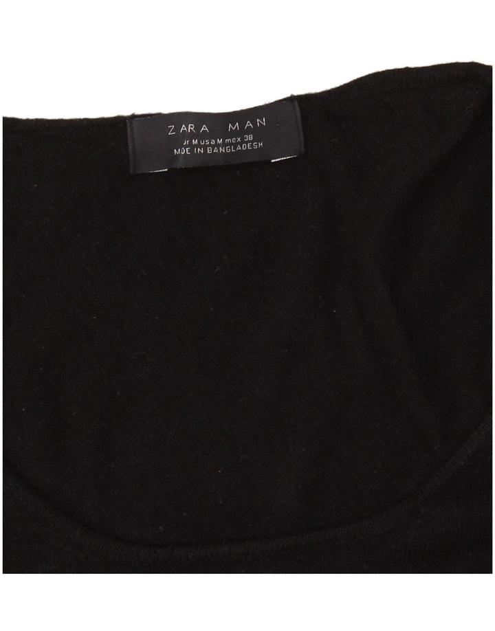 ZARA Mens Short Sleeve Boat Neck Jumper Sweater Medium Black