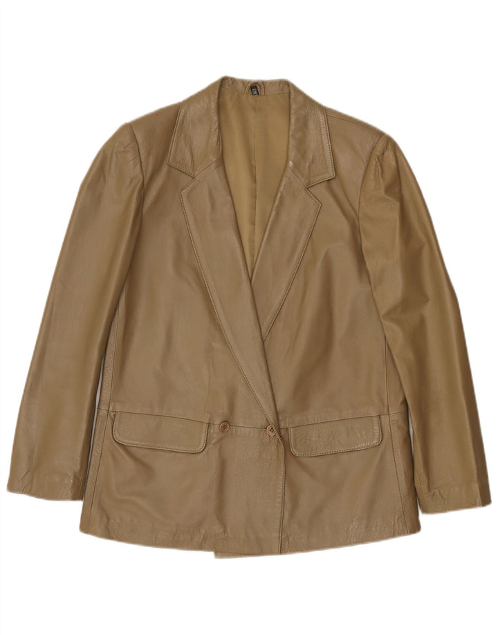 Vintage Womens Oversized Leather Jacket IT 38 XS Khaki Leather