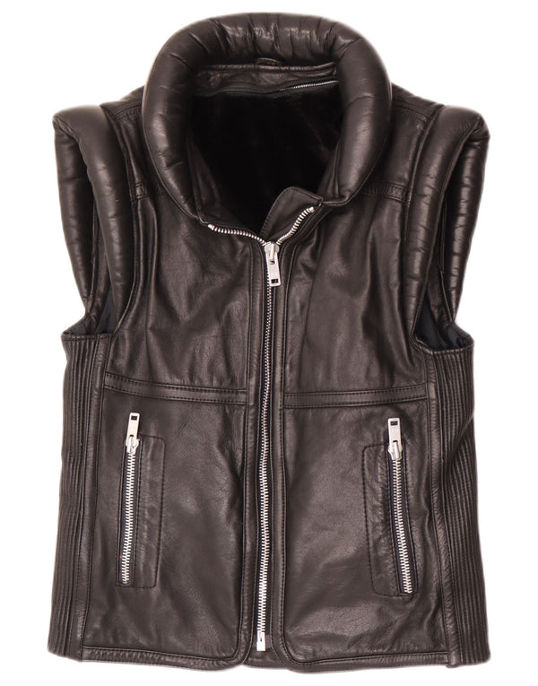 Vintage Mens Leather Gilet UK 38 Medium Black Leather