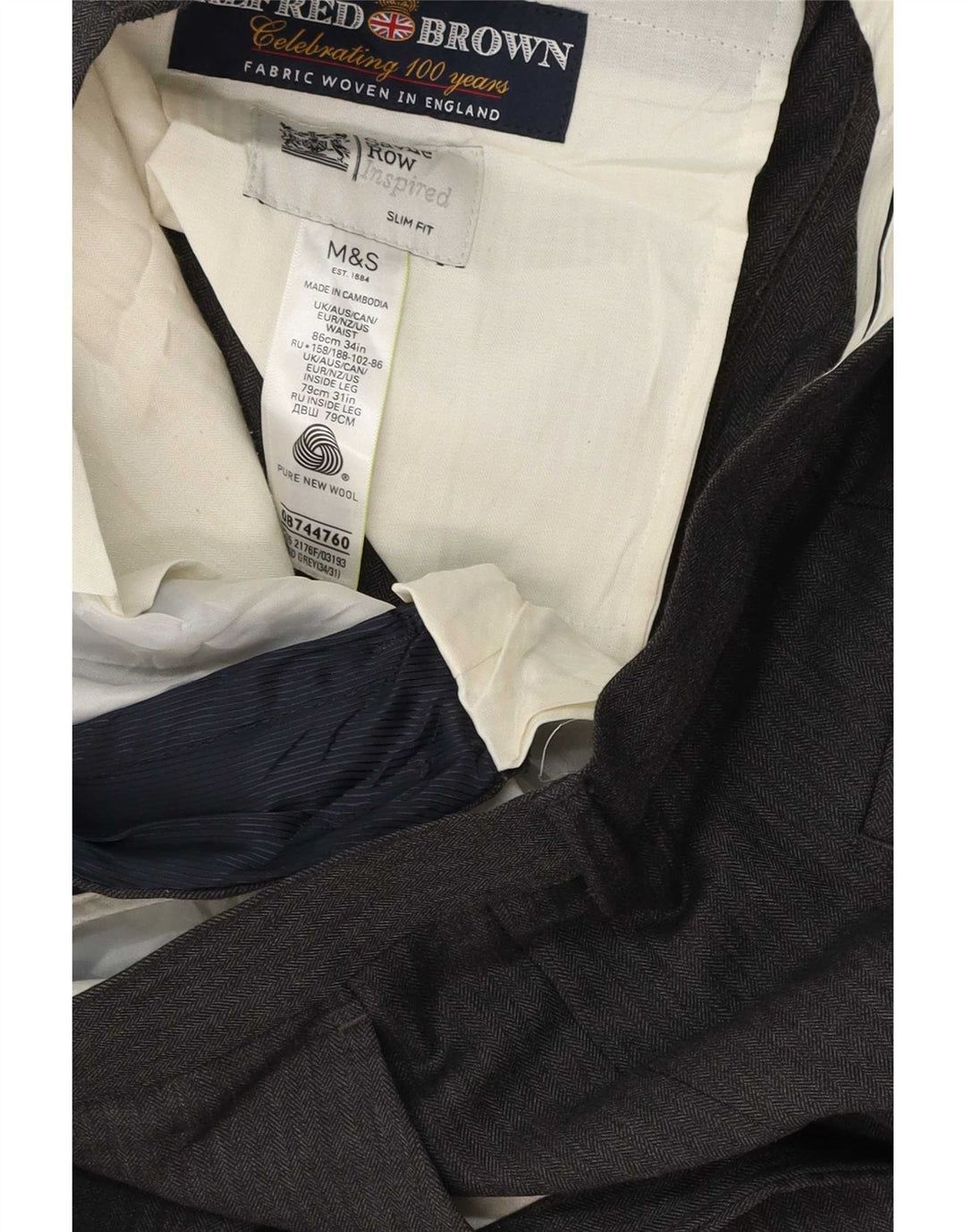 Marks & Spencer Mens Slim Fit Suit Trousers W34 L31 Grey Wool