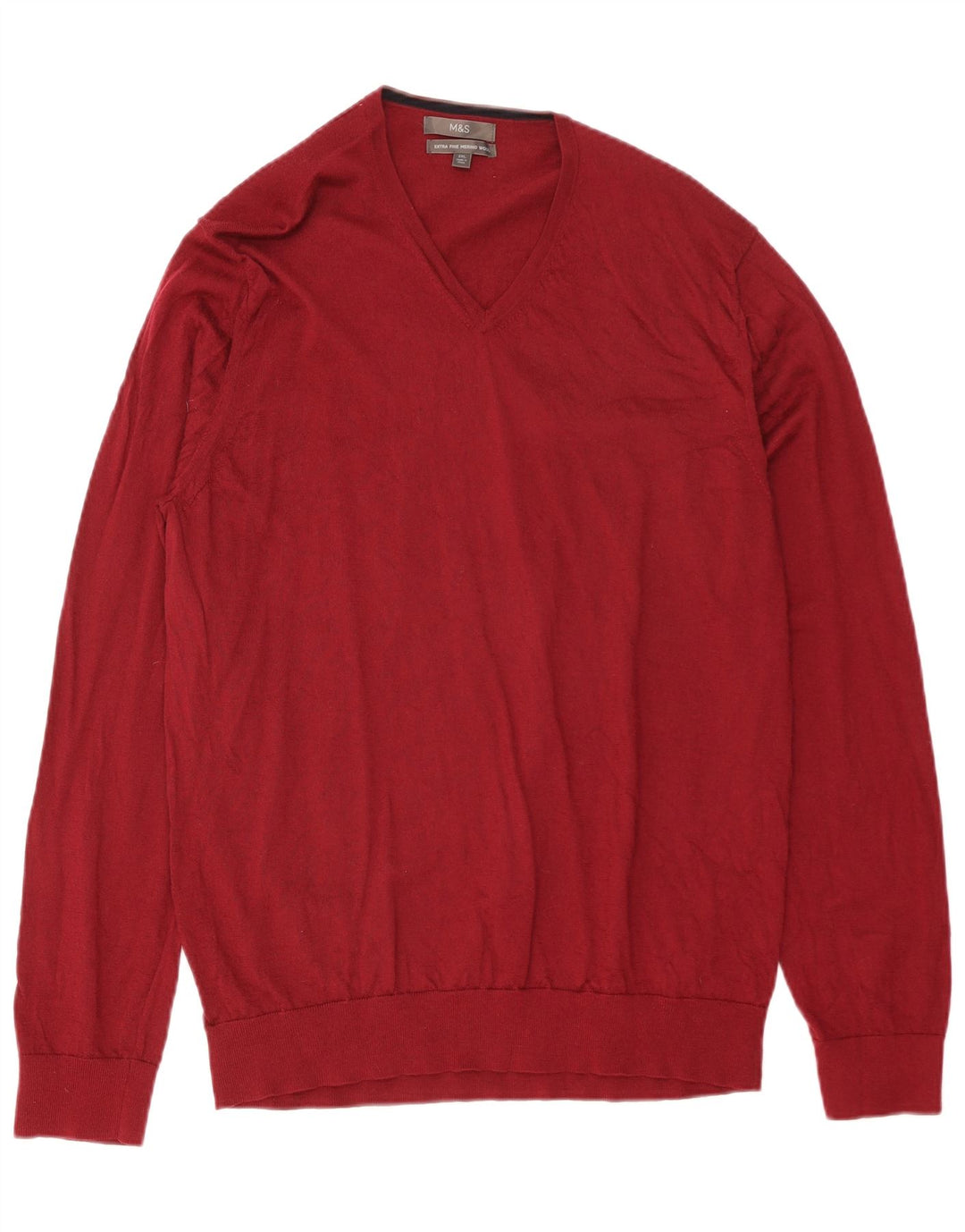 MARKS & SPENCER Mens V-Neck Jumper Sweater 2XL Red Merino Wool