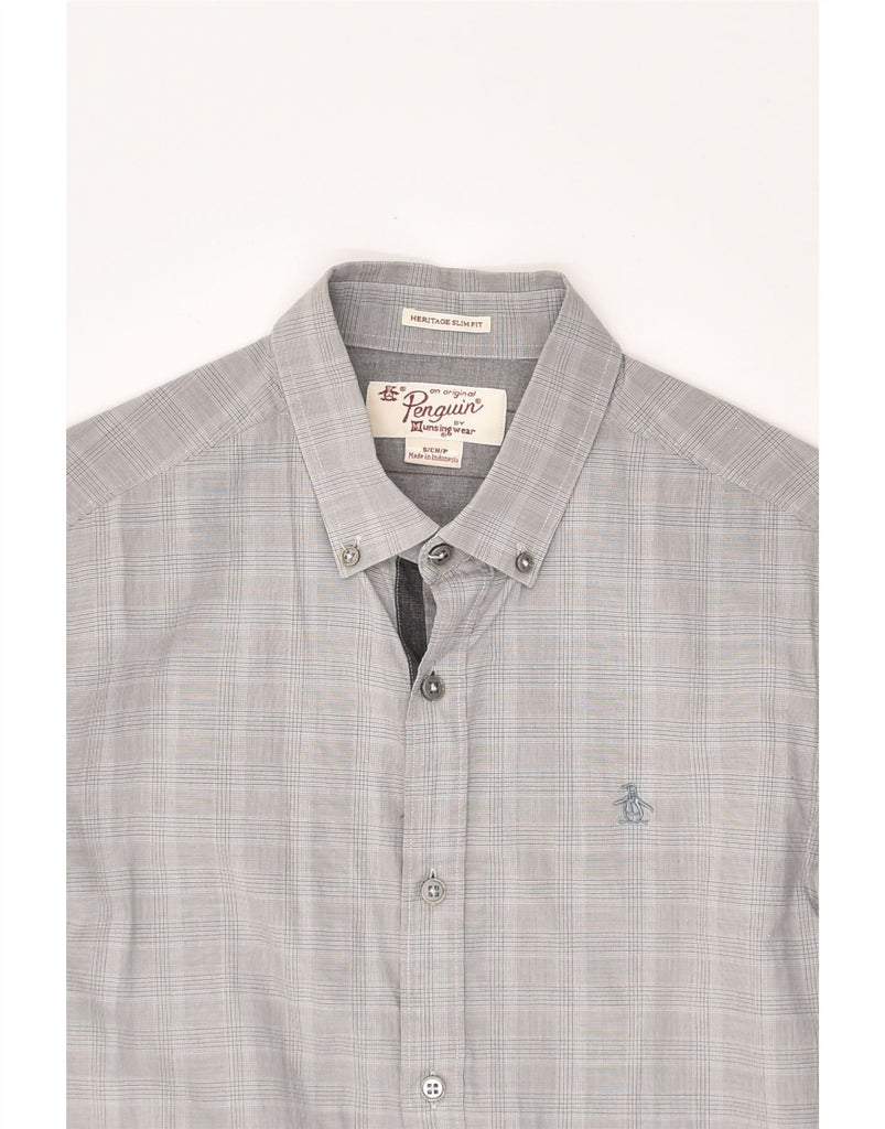 PENGUIN Mens Heritage Slim Fit Shirt Small Grey Check Cotton | Vintage Penguin | Thrift | Second-Hand Penguin | Used Clothing | Messina Hembry 