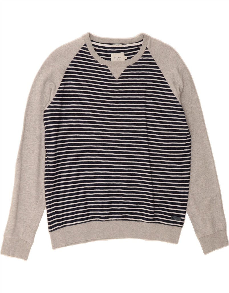 PEPE JEANS Mens Slim Fit Boat Neck Jumper Sweater Medium Navy Blue Striped Vintage PEPE Jeans and Second-Hand PEPE Jeans from Messina Hembry 