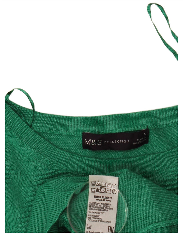 Marks & Spencer Womens Crop Boat Neck Jumper Sweater UK 14 Large Green