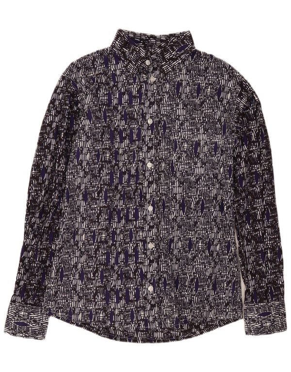 Vintage Mens Shirt Small Navy Blue Geometric